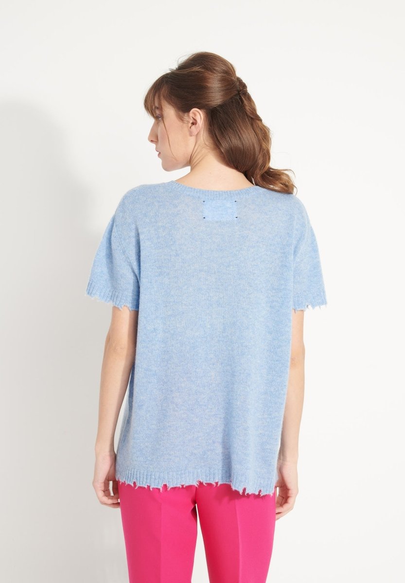 T-shirt col rond cachemire bleu ciel femme - AVA 6-2