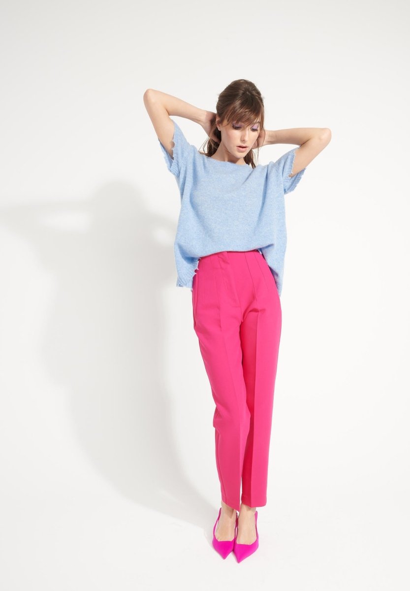T-shirt col rond cachemire bleu ciel femme - AVA 6-4