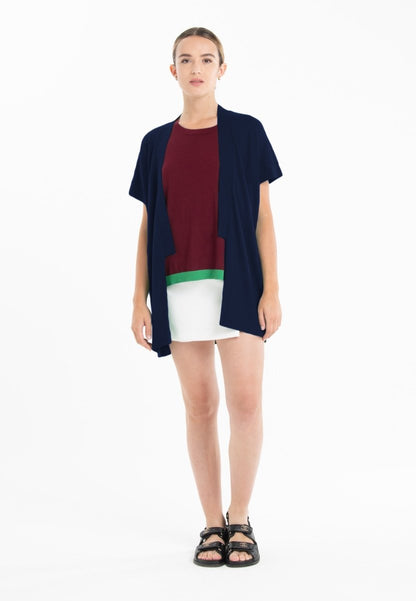 Gilet à manches courtes ultrafin cachemire et laine bleu marine femme - KELLY 5-3