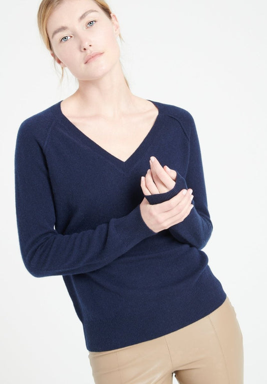Pull col V cachemire bleu marine femme - LILLY 6-0